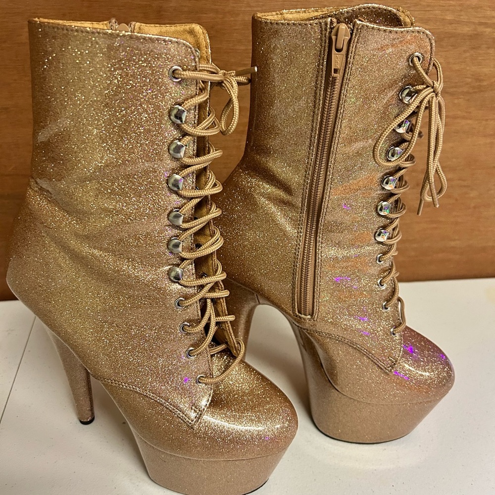 Gold Glitter Platform Pleasers Ankle Boot